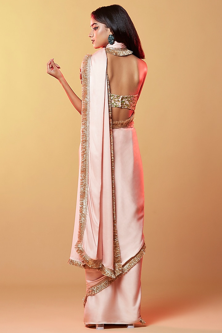 Blush Pink Gajji Silk Thread Work Pre-Draped Party Wear Saree by Phatakaa at Pernia's Pop Up Shop