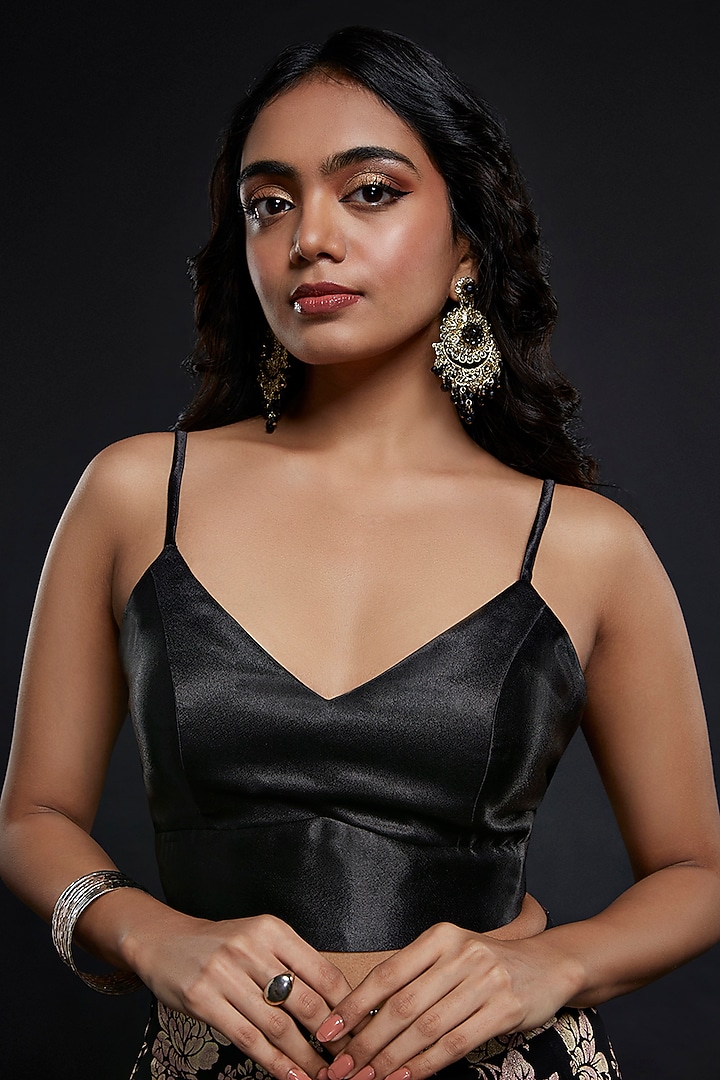 Black Recycled Polyester Lehenga Set by Phatakaa at Pernia's Pop Up Shop