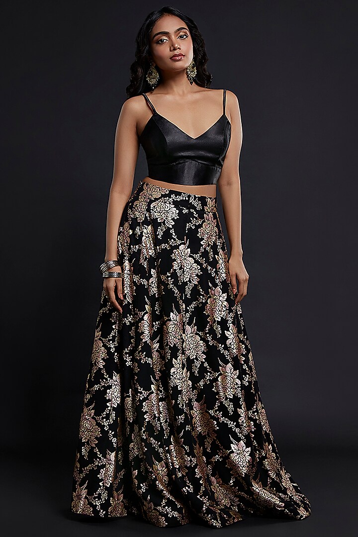 Black Recycled Polyester Lehenga Set by Phatakaa at Pernia's Pop Up Shop