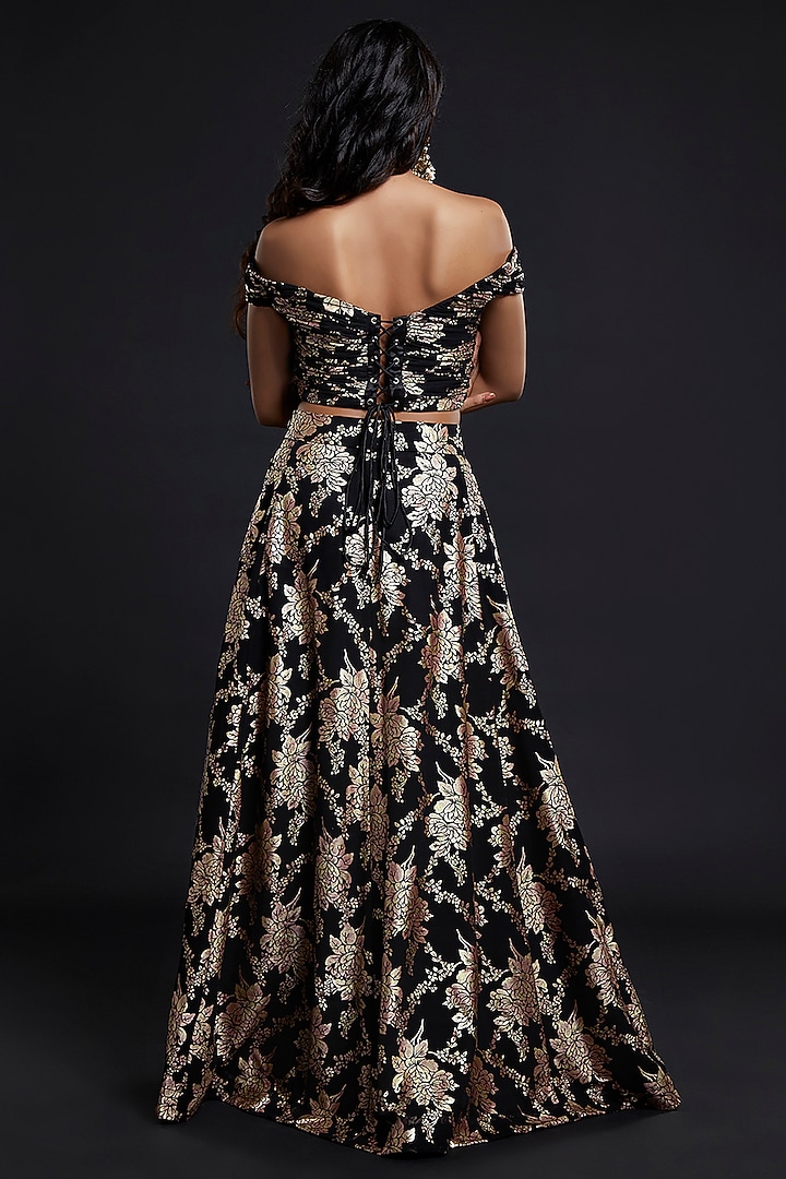Black Recycled Polyester Lehenga Set by Phatakaa at Pernia's Pop Up Shop