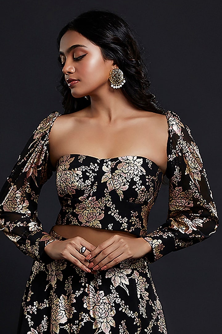 Black Recycled Polyester Lehenga Set by Phatakaa at Pernia's Pop Up Shop
