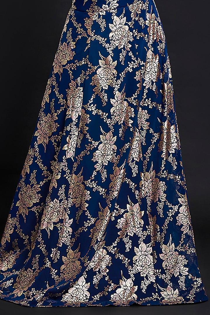 Navy Blue Recycled Polyester Printed Lehenga Set by Phatakaa at Pernia's Pop Up Shop