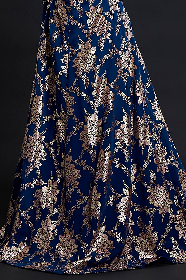 Navy Blue Recycled Polyester Printed Lehenga Set by Phatakaa at Pernia's Pop Up Shop