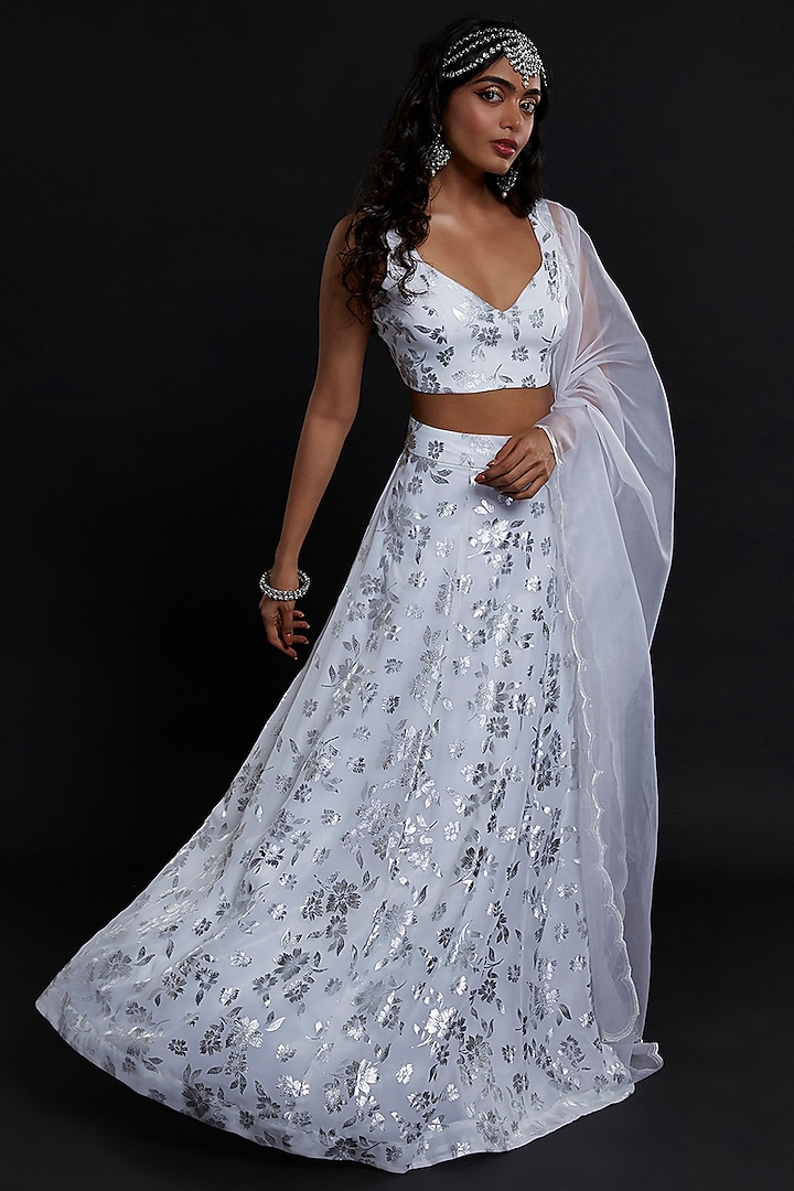 White Recycled Polyester Lehenga Set by Phatakaa at Pernia's Pop Up Shop