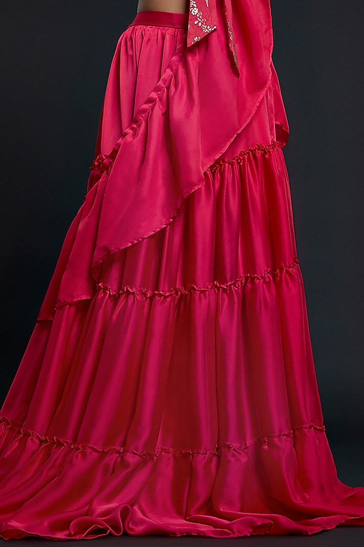 Fuchsia Recycled Polyester Pre-Draped Party Wear Saree Set by Phatakaa at Pernia's Pop Up Shop