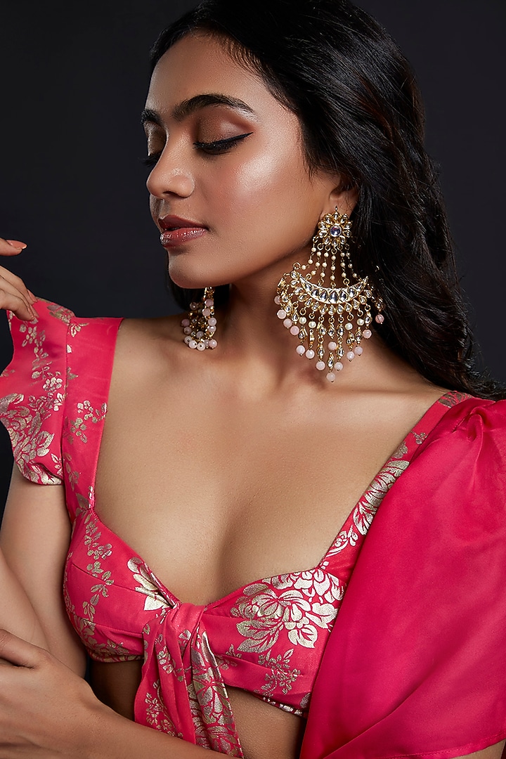 Fuchsia Recycled Polyester Pre-Draped Party Wear Saree Set by Phatakaa at Pernia's Pop Up Shop
