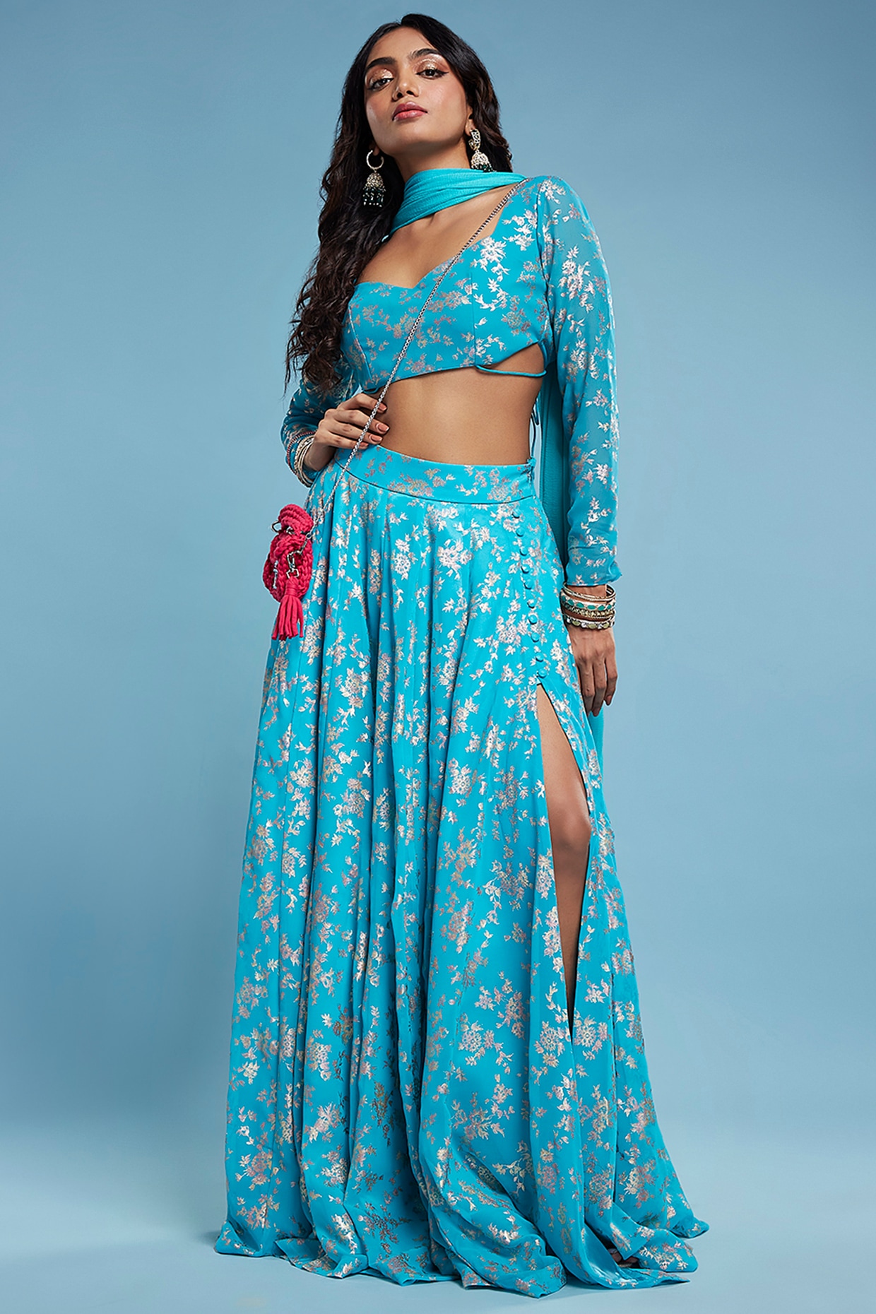 Turquoise Blue Recycled Polyester Lehenga Set Design by Phatakaa at  Pernia's Pop Up Shop 2024