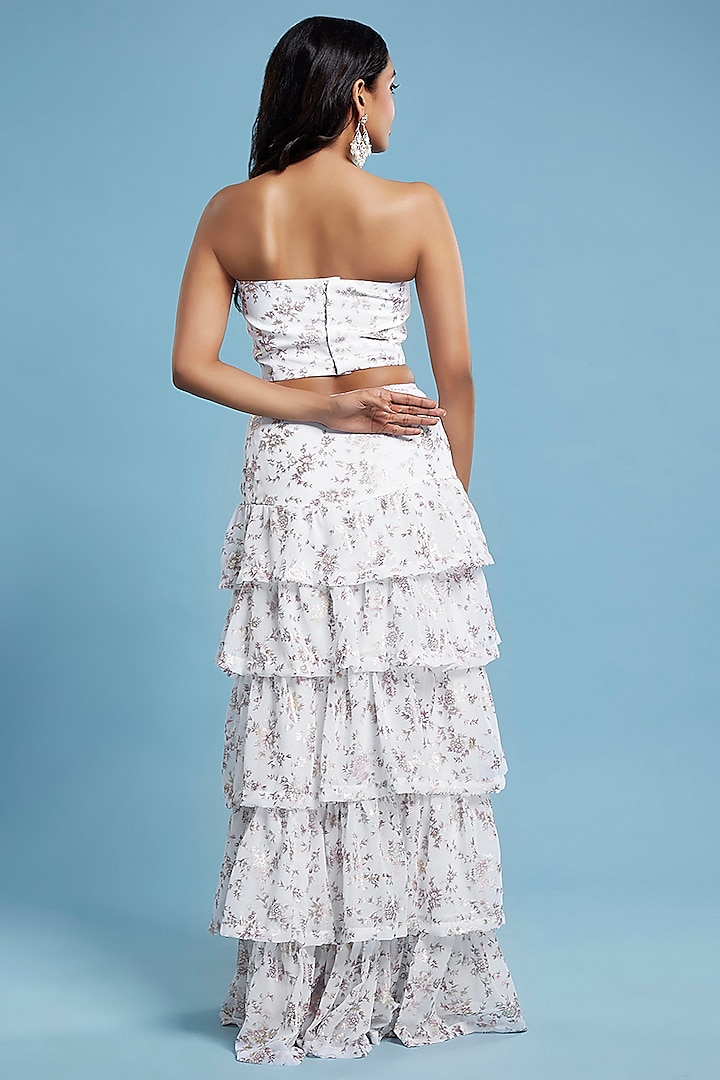 White Recycled Polyester Tiered Lehenga Set by Phatakaa at Pernia's Pop Up Shop