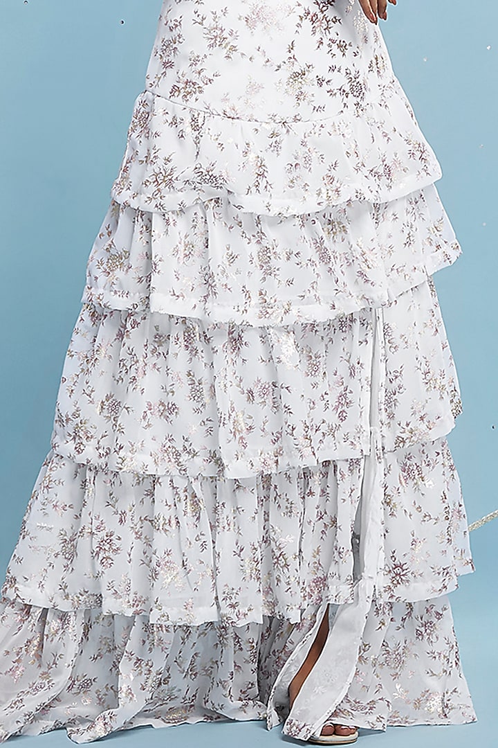 White Recycled Polyester Tiered Lehenga Set by Phatakaa at Pernia's Pop Up Shop