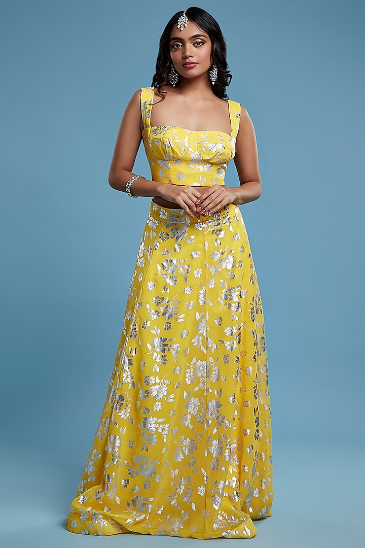 Yellow Recycled Polyester Lehenga Set by Phatakaa at Pernia's Pop Up Shop