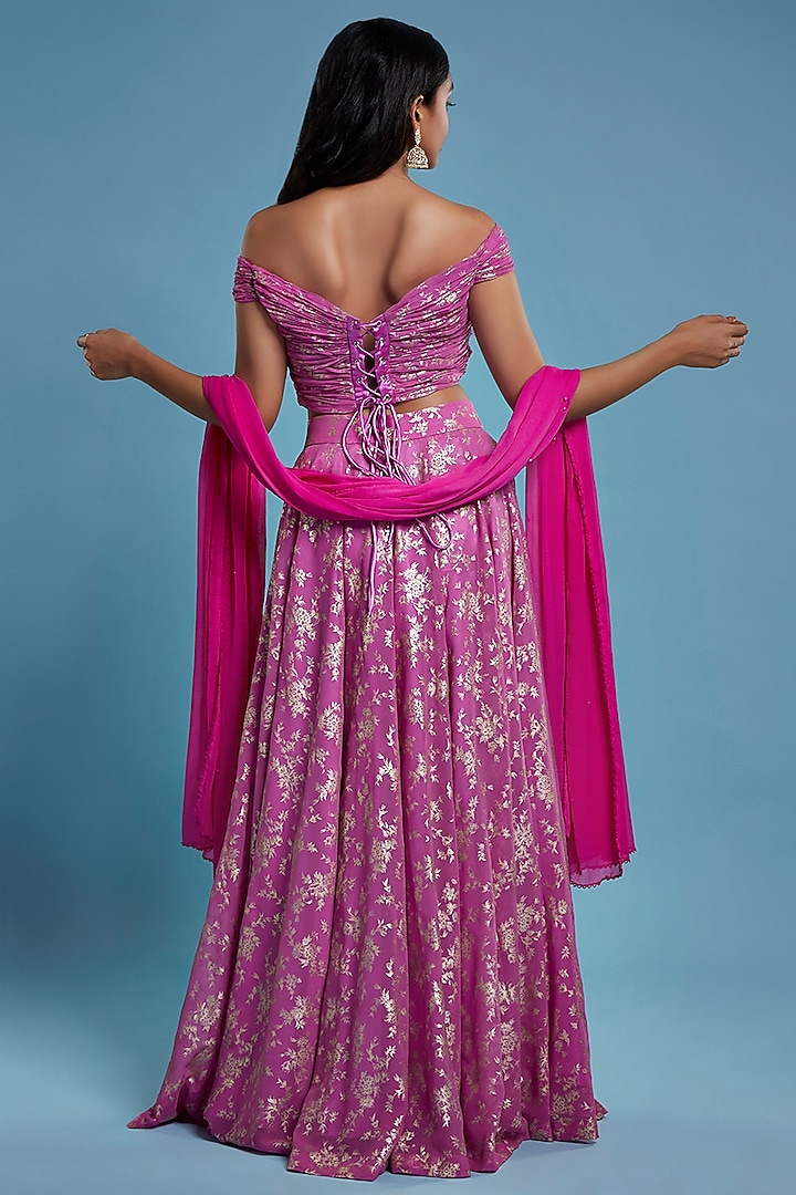 Purple Recycled Polyester Lehenga Set by Phatakaa at Pernia's Pop Up Shop