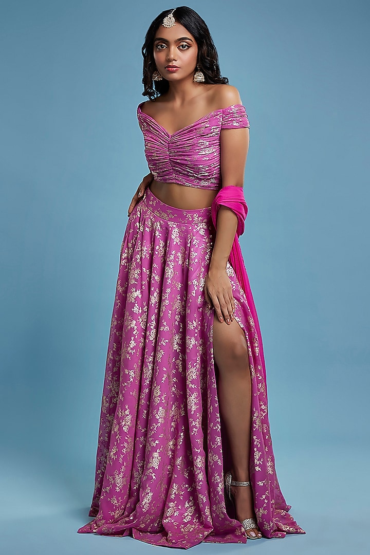 Purple Recycled Polyester Lehenga Set by Phatakaa at Pernia's Pop Up Shop