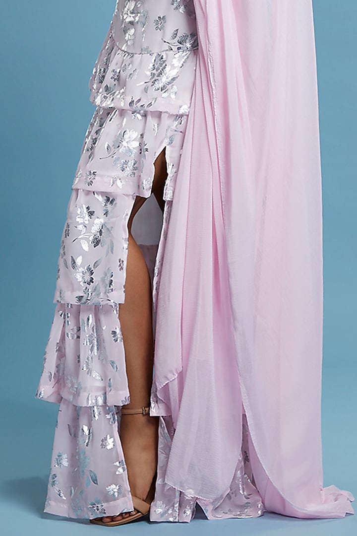 Baby Pink Recycled Polyester Tiered Lehenga Set by Phatakaa at Pernia's Pop Up Shop