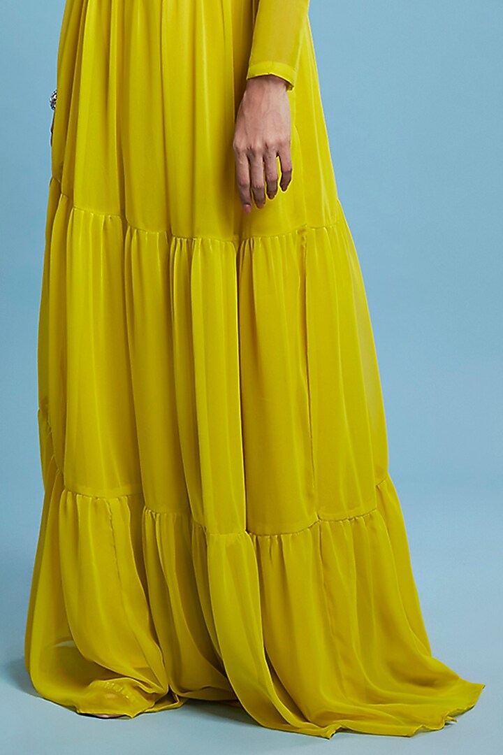 Lime Recycled Polyester Tiered Lehenga Set by Phatakaa at Pernia's Pop Up Shop