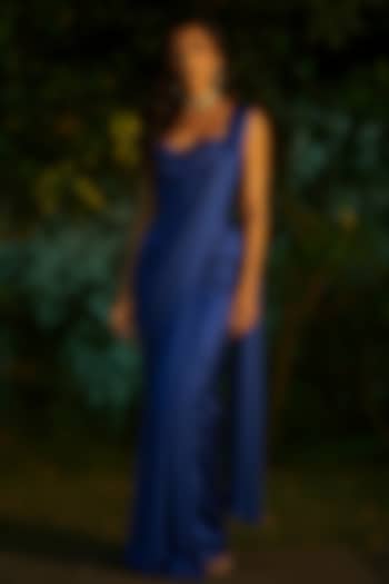 Sapphire Blue Satin Crepe Pre-Stitched Corset Wedding Saree by Phatakaa at Pernia's Pop Up Shop