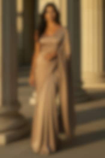 Gold Satin Crepe Pre-Stitched Party Wear Saree Set by Phatakaa at Pernia's Pop Up Shop