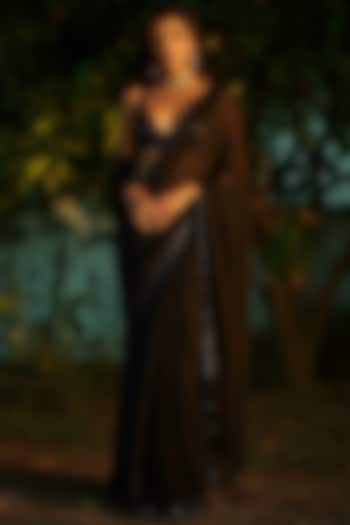 Black Satin Georgette Sequins Work Pre-Stitched Party Wear Saree Set by Phatakaa at Pernia's Pop Up Shop