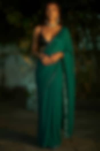 Emerald Green Satin Georgette Sequins Work Pre-Stitched Party Wear Saree Set by Phatakaa at Pernia's Pop Up Shop