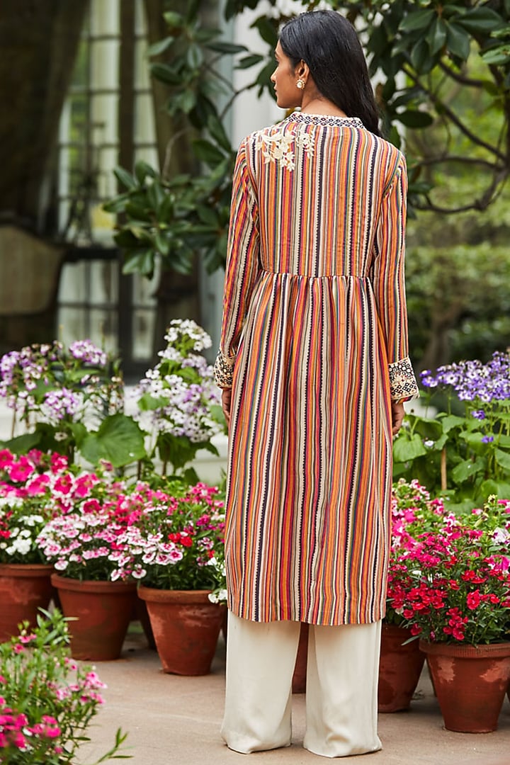 Orange Printed Shrug With Mirror Work by Patine at Pernia's Pop Up Shop