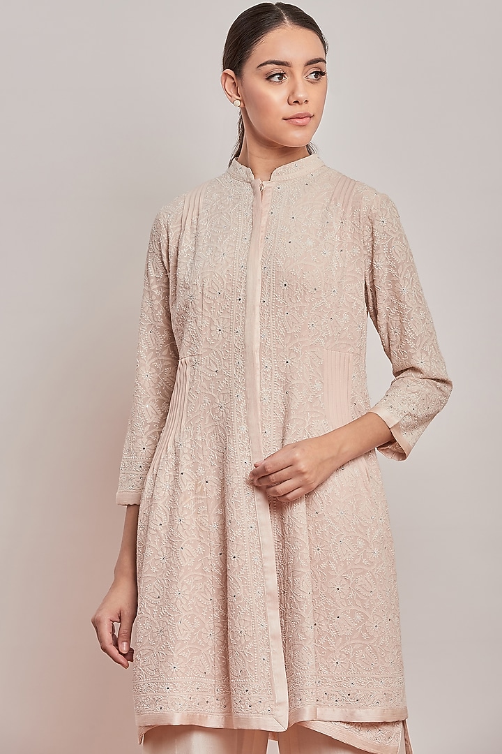 Peach Embroidered Kurta With Pants by Patine at Pernia's Pop Up Shop