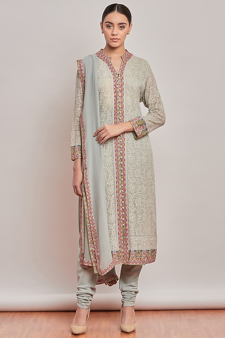 Mint Blue Embroidered Kurta Set by Patine at Pernia's Pop Up Shop