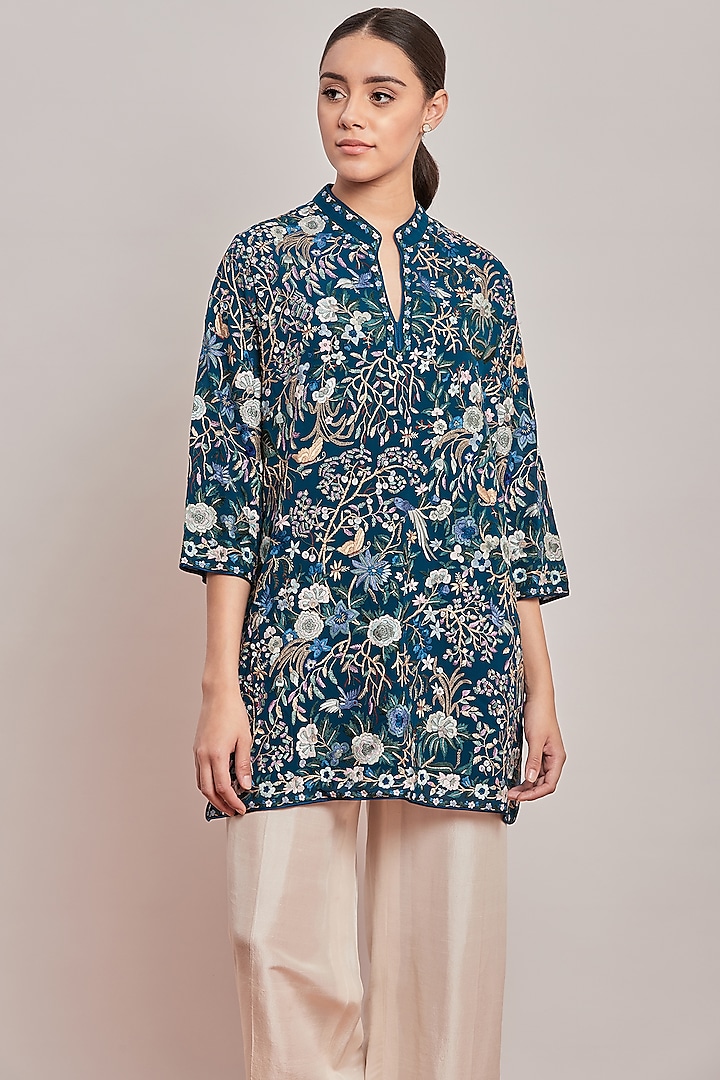 Cobalt Blue Embroidered Tunic Design by Patine at Pernia's Pop Up Shop 2023
