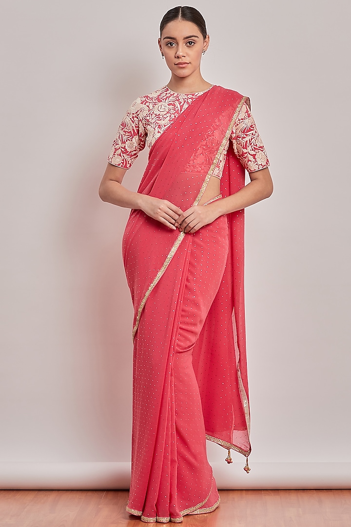 Blush Pink Embroidered Saree Set by Patine