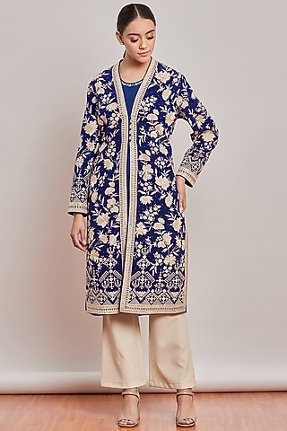 Cobalt Blue Embroidered & Tie-Dye Jacket by Patine