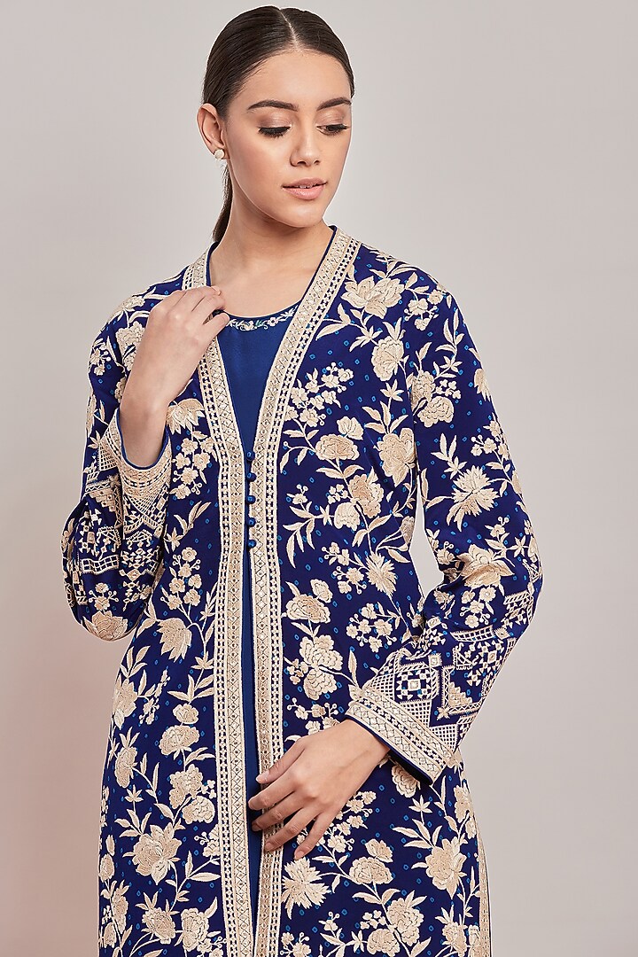 Cobalt Blue Embroidered & Tie-Dye Jacket by Patine at Pernia's Pop Up Shop