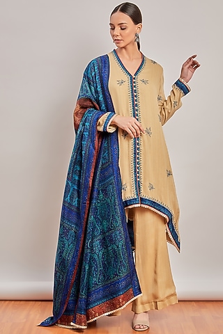 Beige Embroidered Kurta Set by Patine