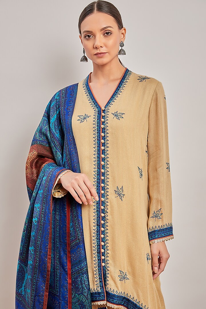 Beige Embroidered Kurta Set by Patine at Pernia's Pop Up Shop