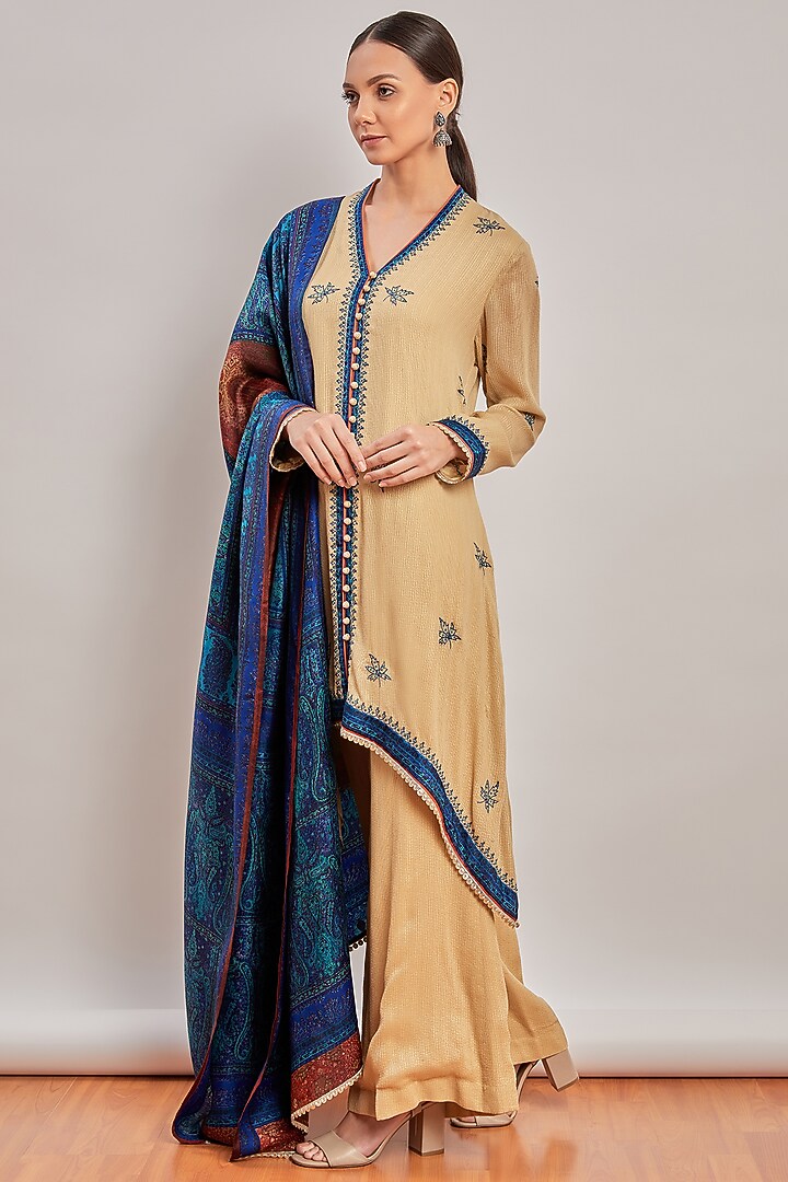 Beige Embroidered Kurta Set by Patine at Pernia's Pop Up Shop