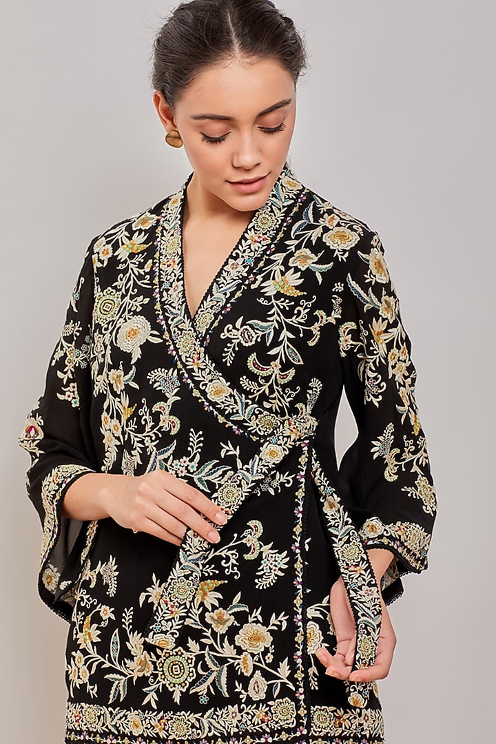 Black Embroidered Wrap Top by Patine at Pernia's Pop Up Shop