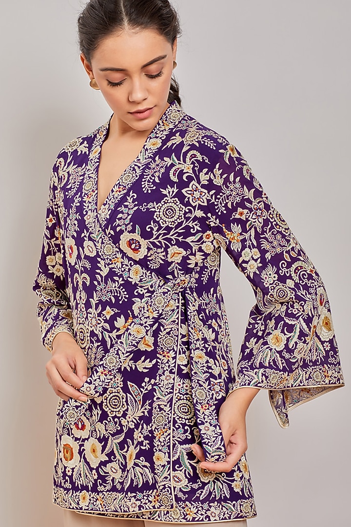 Purple Embroidered Wrap Top by Patine at Pernia's Pop Up Shop