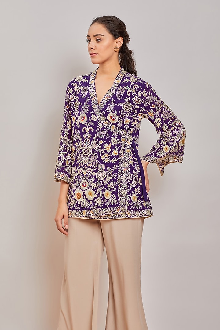 Purple Embroidered Wrap Top by Patine at Pernia's Pop Up Shop