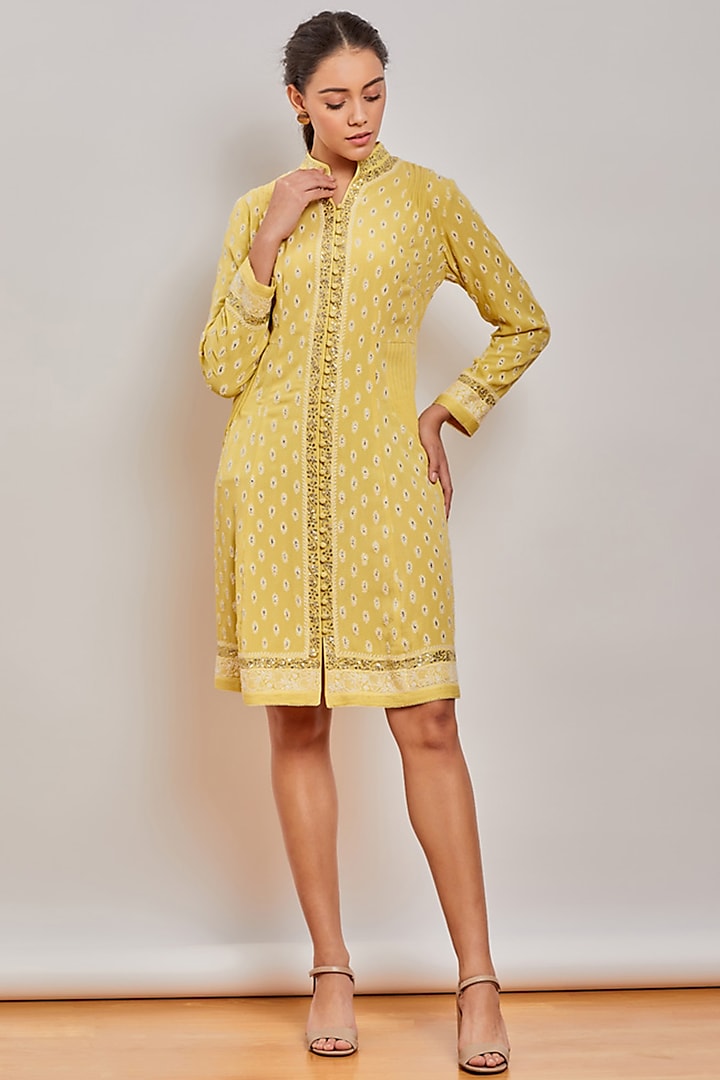 Yellow Chikankari Embroidered Dress by Patine at Pernia's Pop Up Shop