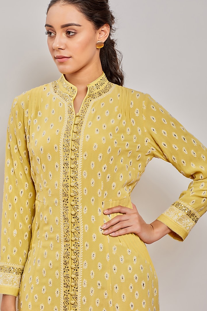 Yellow Chikankari Embroidered Party Wear Dress by Patine at Pernia's Pop Up Shop