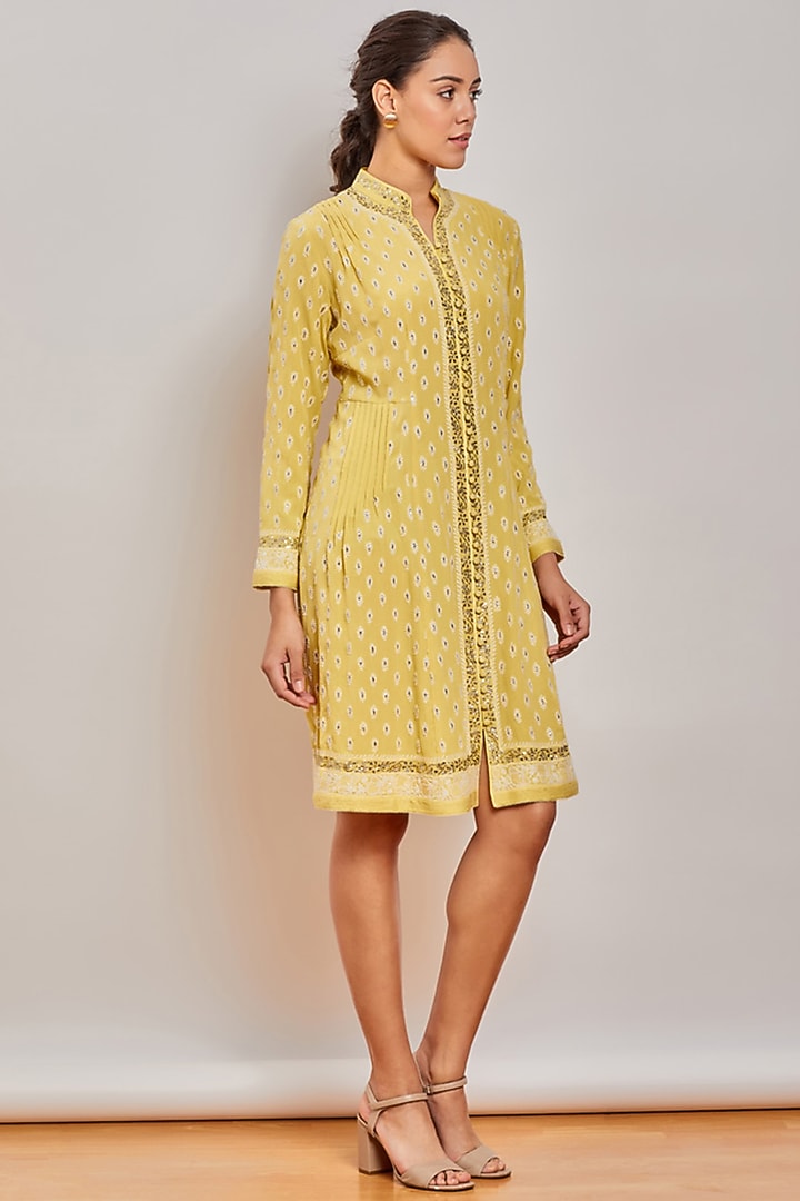 Yellow Chikankari Embroidered Party Wear Dress by Patine at Pernia's Pop Up Shop