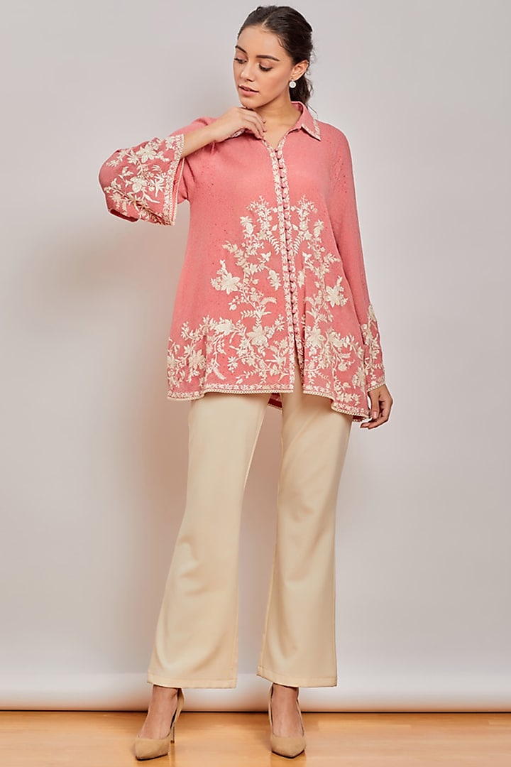 Pink Mirror Embroidered Button Down Shirt by Patine