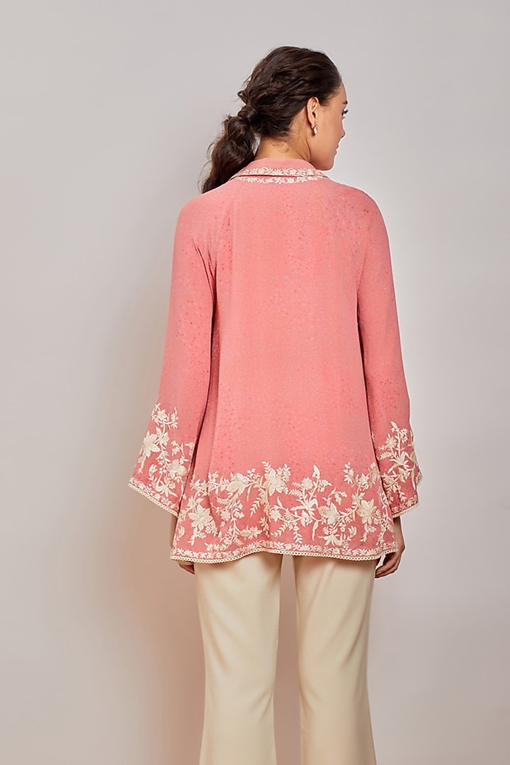 Pink Mirror Embroidered Button Down Shirt by Patine at Pernia's Pop Up Shop