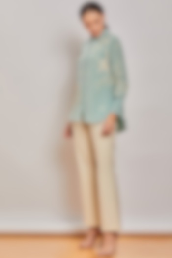 Mint Green Hand Embroidered Shirt by Patine