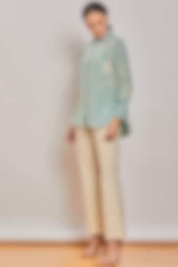 Mint Green Hand Embroidered Shirt by Patine