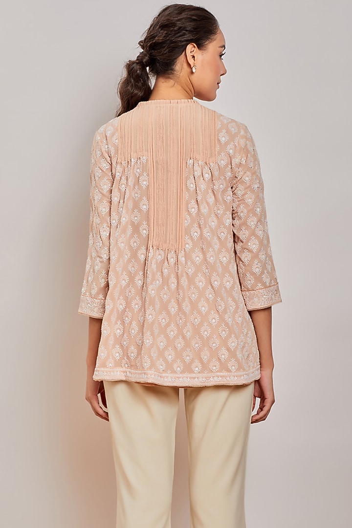 Peach Chikankari Pintucked Top by Patine at Pernia's Pop Up Shop