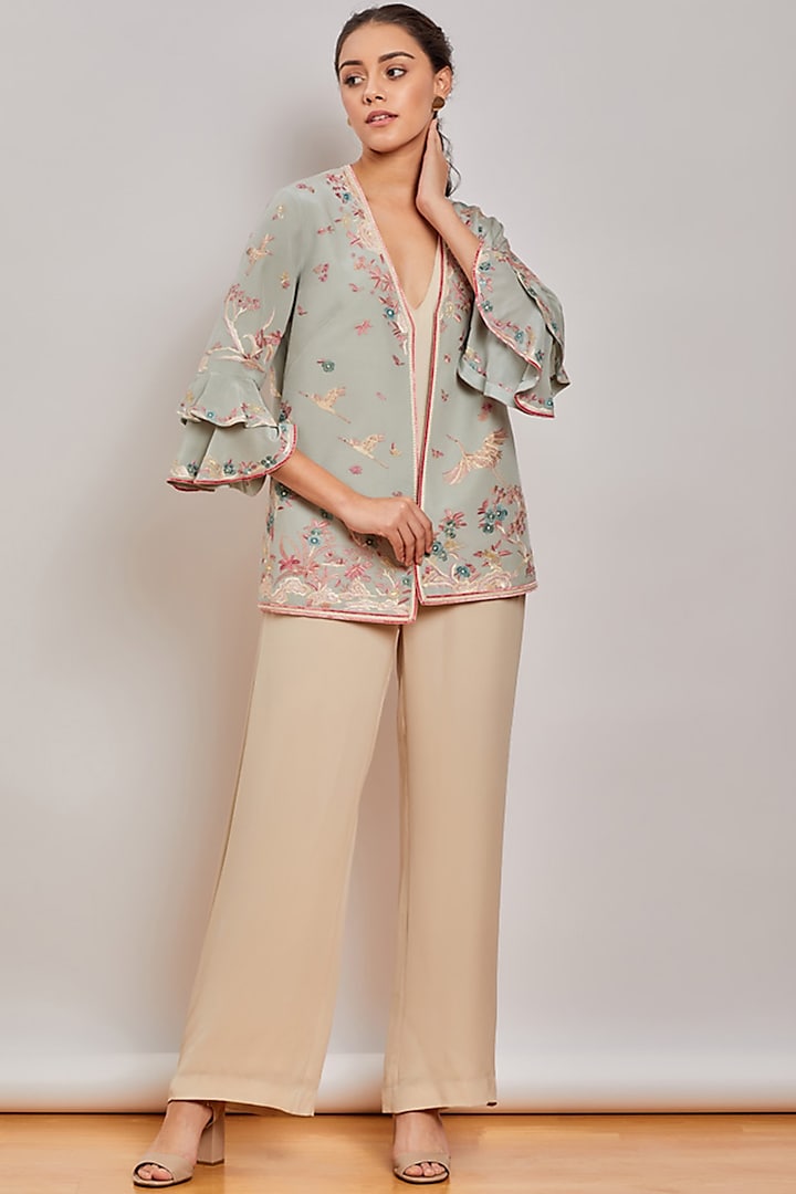 Mint Green Embroidered Jacket by Patine