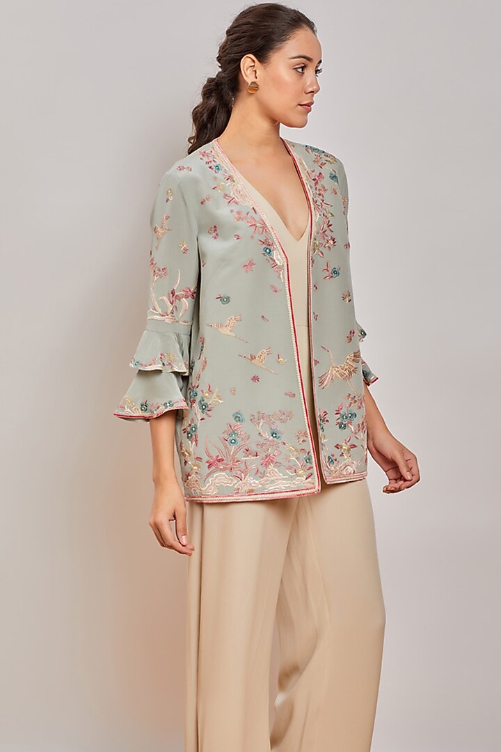 Mint Green Embroidered Jacket by Patine at Pernia's Pop Up Shop