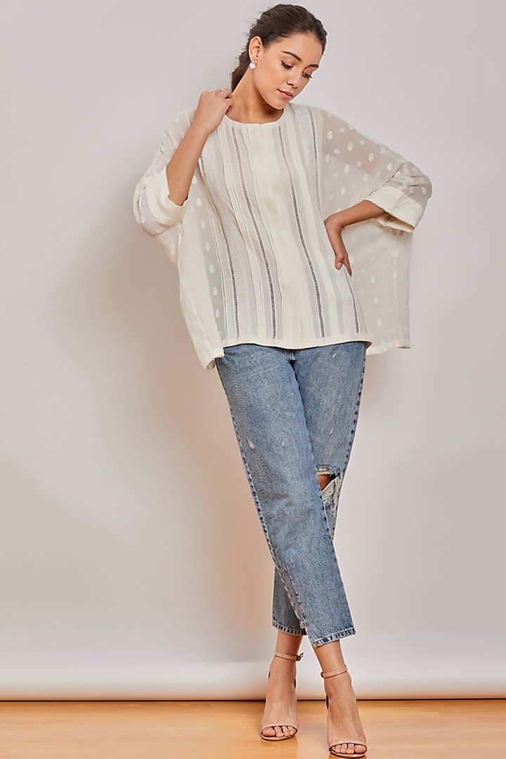 Off White Pleated Oversize Top by Patine
