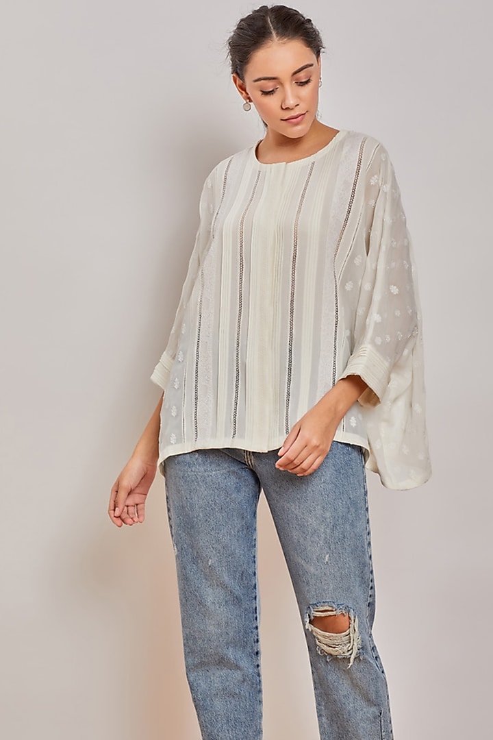 Off White Pleated Oversize Top by Patine at Pernia's Pop Up Shop