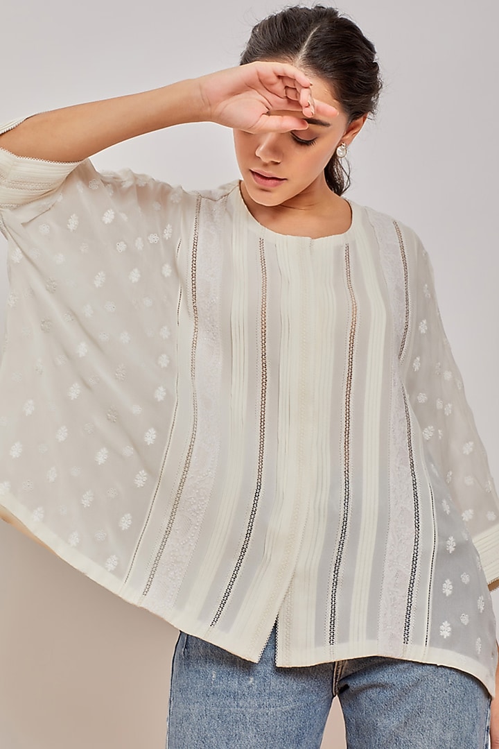 Off White Pleated Oversize Top by Patine at Pernia's Pop Up Shop