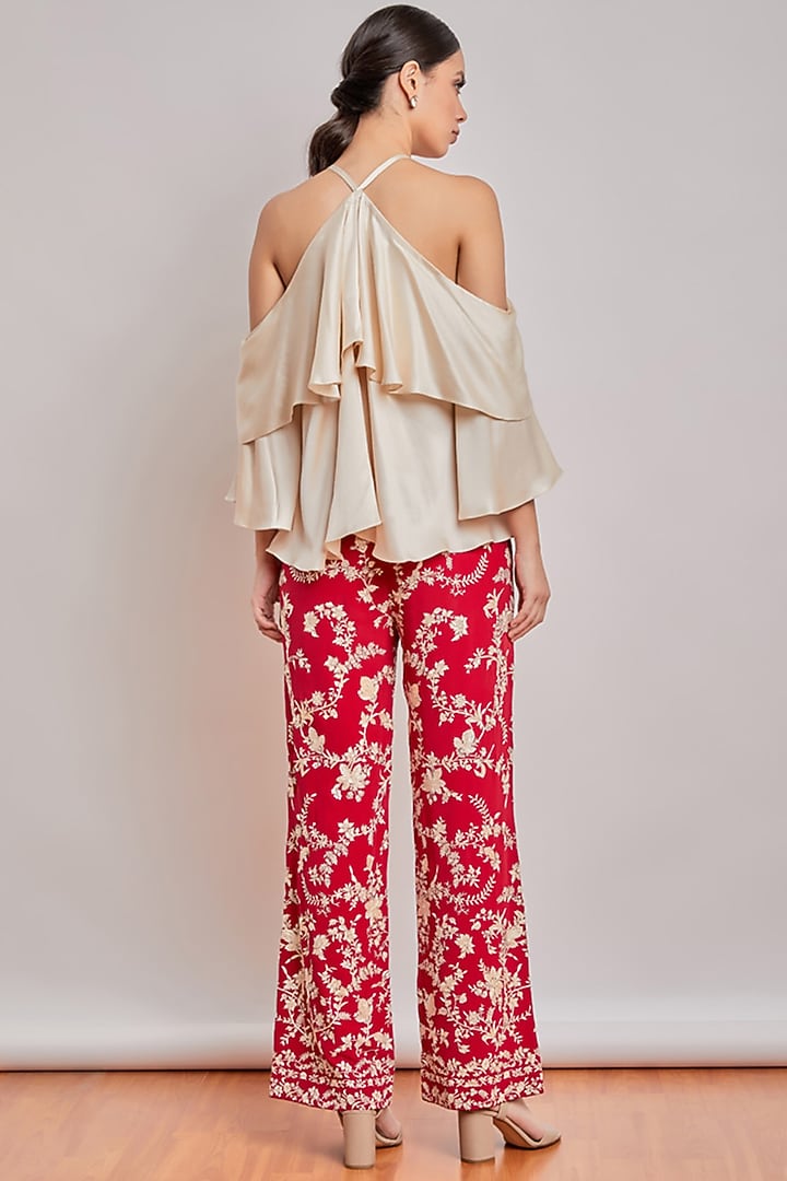 Red Mirror Embroidered Pants by Patine at Pernia's Pop Up Shop