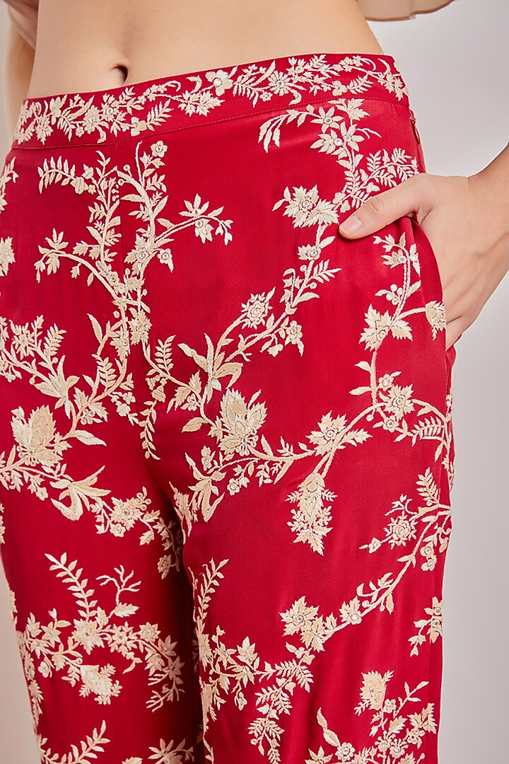 Red Mirror Embroidered Pants by Patine at Pernia's Pop Up Shop